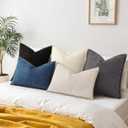 decorUhome Summer Decorative Throw Pillow Covers 20x20 Set of 2 Square Faux Linen Outdoor Neutral Farmhouse Pillow Covers with Stitched Edge for Couch Sofa Living Room, Black