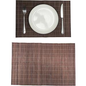 8-Pack Natural Bamboo Placemats Set - Reusable Rectangular Heat Resistant Table Mats for Everyday Use, Camping, Picnics, Party Decor - Easy to Clean & Store, Lightweight (Coffee)