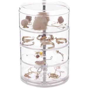 Clear Jewelry Box, Ring Earrings Necklace Bracelet Bangle Watch Jewelry Storage Box for Women, 4-Layer Rotating Travel Jewelry Tray Case with Lid,4.5 * 4.5 * 7 inch