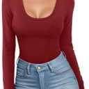 DittyandVibe Womens Scoop Neck Long Sleeve Tops Low Cut Slim Fitted Shirts Casual Tee Tshirt, L
