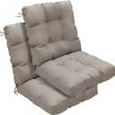 Outdoor Chair Cushions Set of 2, 42x21x4 Inch Patio Cushion for Dining/Rocking Chairs, High Back Soft Seat Pad with Ties, Indoor Outside Use, Fade-Resistant & Waterproof, Beige