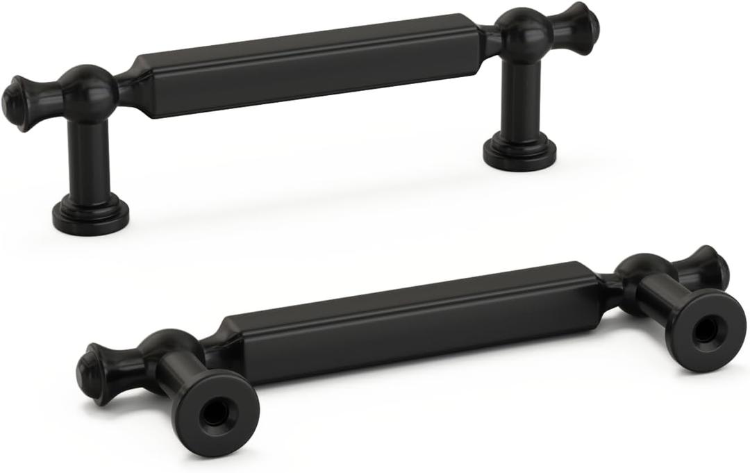 Goldenwarm 10 Pack Black Cabinet Handles Matte Black Cabinet Pulls Kitchen Drawer Handles 3 Inch Zinc Alloy Dresser Hardware for Bathroom Cupboard Bedroom, 76mm Hole Centers