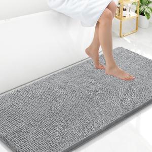 Arotive Bathroom Rugs 47x24, Extra Soft Absorbent Shaggy Chenille Bath Rugs, Machine Washable Rubber Backing Non-Slip Bath Mats for Bathroom Floor Tub and Shower, Home Decor Accessories,Light Grey