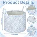Boho Fabric Storage Basket 13 x 10 in Quilted Fabric Basket Blue Flower Large Collapsible Laundry Nursery Hamper Portable Car Storage Baskets with Handles for Clothes and Dolls