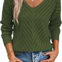 SHEWIN Womens Sweaters V Neck Long Sleeve Shirts Knit Hollow Out Crochet Sweater Fall Outfits for Women 2025 (Large, Four Leaf Clover)