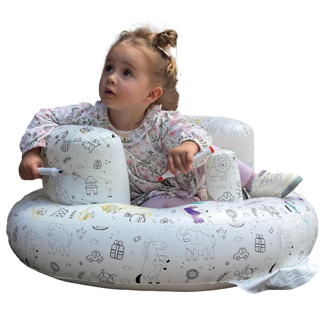 Inflatable Baby Seat and Floor Chair, Sit Me Up for Infants 648 Months, Infant Support Seat, Color Your Own Animal,Print Inflatable Chair