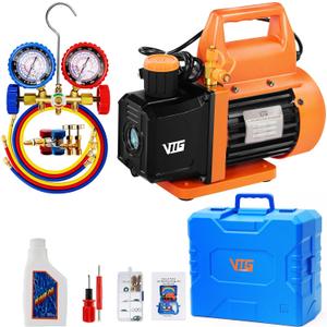 VTG VOGTEN 4.5 CFM AC Vacuum Pump and Gauge Set,for Mini Split/HVAC/Auto Systems,Manifold Gauge Kit Compatible with R134a R12 R22 R502,Includes 3 Hoses, 2 R134a Can Tap,Upgraded Trifold Storage Case