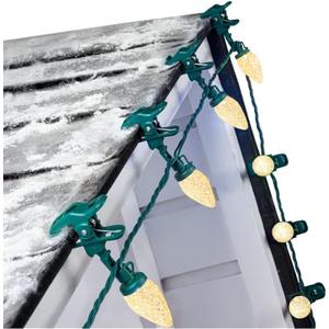 C9 Christmas Lights Outdoor with 100 Spring Clips, 65FT 100 LED C9 String Lights Waterproof Connectable for Roofline Patio House Yard Windows Indoor Outdoor Christmas Decorations, Warm White 2 Pack