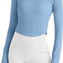 G4Free UPF 50+ Rash Guard for Women Long Sleeve Workout Tops Lightweight Crop Length Sun Shirts UV Protection Athletic Hiking Blue M