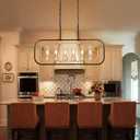 36" Linear Chandeliers for Dining Room, Black and Gold Glass Chandelier | Dining Table Chandelier, Height Adjustable, 3 Color Temperature