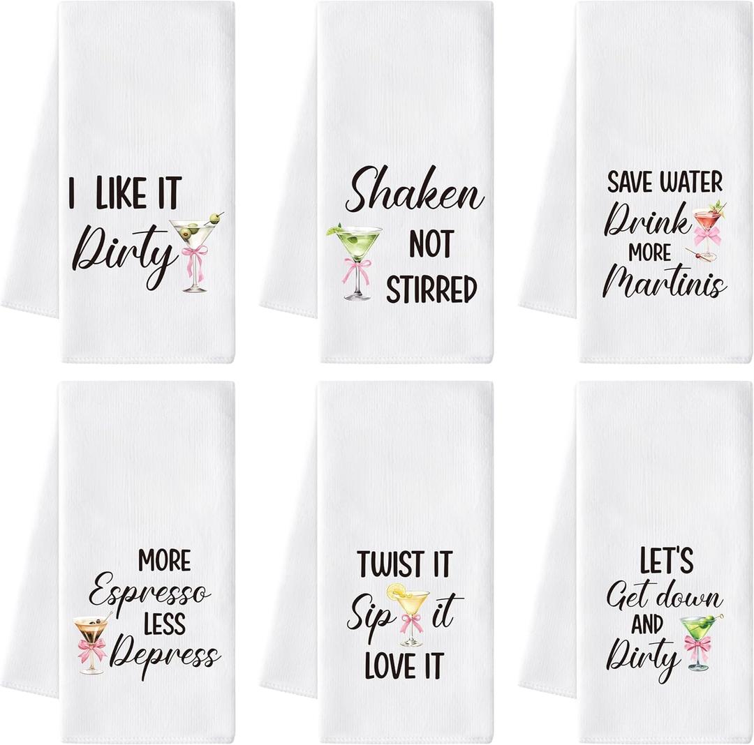 Cocktail Martini Hand Towel - 6Pcs Martini Fun Bathroom Decorative Absorbent Soft Polyester Dish Towels for Bar Dining Room Home Party Decor, Housewarming Gift for Cocktail Lovers Hostes (White)