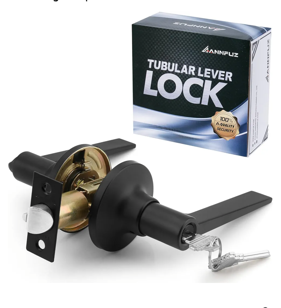 Entrance Door Handle Lock with Keys,Not Keyed Alike,Reversible Door Lever with Turn-Thumb Locking for Right & Left Side,for Interior Front Door,Office,Bedoom (Classic,Entry, Matte Black)