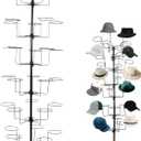 uyoyous 6-Tier Hats Display Rack Rotating Retail Hat Rack Stand 30 Hooks Adjustable Hat Headwear Rack with Wheels Metal Self-standing Hat Hanger Floor Standing Tower for Wig Cap Baseball Hats