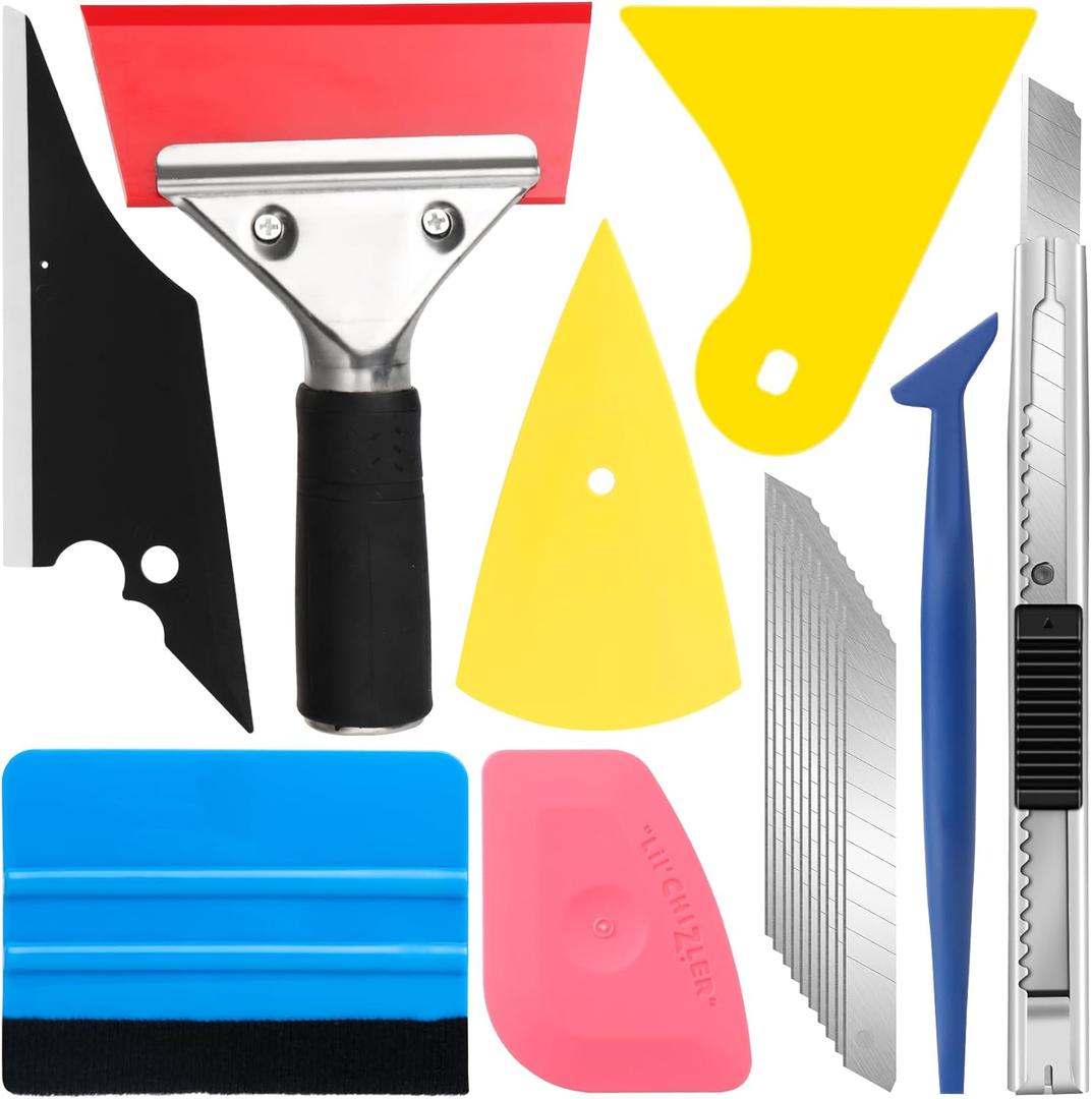 DIYSELF 18 Pcs Window Tint Kit, Vinyl Wrap Tool Kit - Professional Window Tint Tools & Squeegee for Vinyl - Complete Car Wrap Kit for Car Wrap, Stained Glass Window Film, Wallpaper, Water Blades Tool