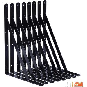 8-Pack 18 Inch Heavy Duty Shelf Brackets, Thicken Wall Bracket for Garage Floating Storage Shelves, 90 Degree Triangle Large L Bracket, Black Powder-Coated Steel