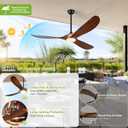52 Inch Ceiling Fans with Lights and Remote Control, Outdoor Ceiling Fan with Light Solid Wood 3 Blade Propeller Ceiling Fan, Quiet High CFM Damp Rated Outdoor Fan for Patios Farmhouse, Dark Walnut
