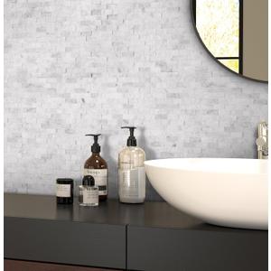 SUNWINGS 5-Sheet Peel and Stick Mosaic Natural 3D Stone Self Adhesive Marble Tiles, 10.63" x 11.22" Stick on Backsplash for Kitchen Bathroom Fireplace Vanity, Mixed Gray