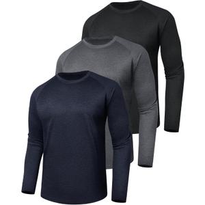 3 Pack Long Sleeve Shirts for Men - Quick Dry Moisture Wicking UV Sun Protection T-Shirts for Fishing Workout Athletic Gym (X-Large, 1-heather Black/Dark Grey/Navy)