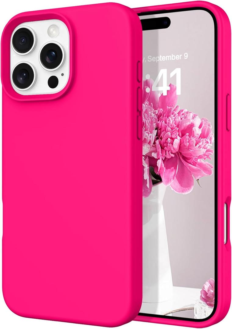 DOMAVER Case for iPhone 16 Pro Max 6.9'' Smooth Liquid Silicone Soft Gel Rubber Microfiber Lining Cushion Cover Shockproof Protective Phone Cases Compatible with iPhone 16 Pro Max - Hot Pink