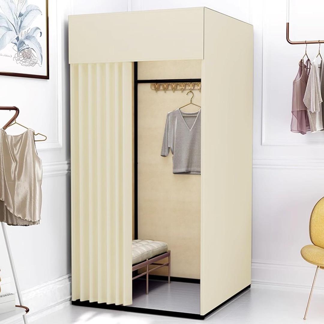 Clothing Store Fitting Room with Shading Curtain, Portable Temporary Mobile Privacy Protection Dressing Room, Foldable Mall Simple Changing Room for Office Outdoor Activity, 200x100x95cm(Beige), 39x39x78in