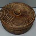 Handcrafted Wooden Mexican Tortilla Warmer Basket Indian Chapati Roti Bread Holder Box Pancake Keeper Serveware Hot Pot Casserole Dish With Lid Home Kitchen Dining Decor, Natural Brown, 9 x 3.5 Inches