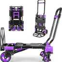 Folding Hand Truck Dolly, 330lb Convertible 4 to 2 Wheel Moving Cart, Purple Dolly Cart with Retractable, Aluminum Alloy & Cast Iron Build, Nylon Wheels, Compact Fold for Moving, Office, Delivery, Outdoor