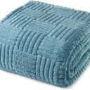 Whale Flotilla Lightweight Fleece Twin Size Blanket for Bed, Fuzzy Soft Blankets with Decorative Jacquard Pattern for All Season, Warm and Fluffy, 60x80 Inch, Slate Blue