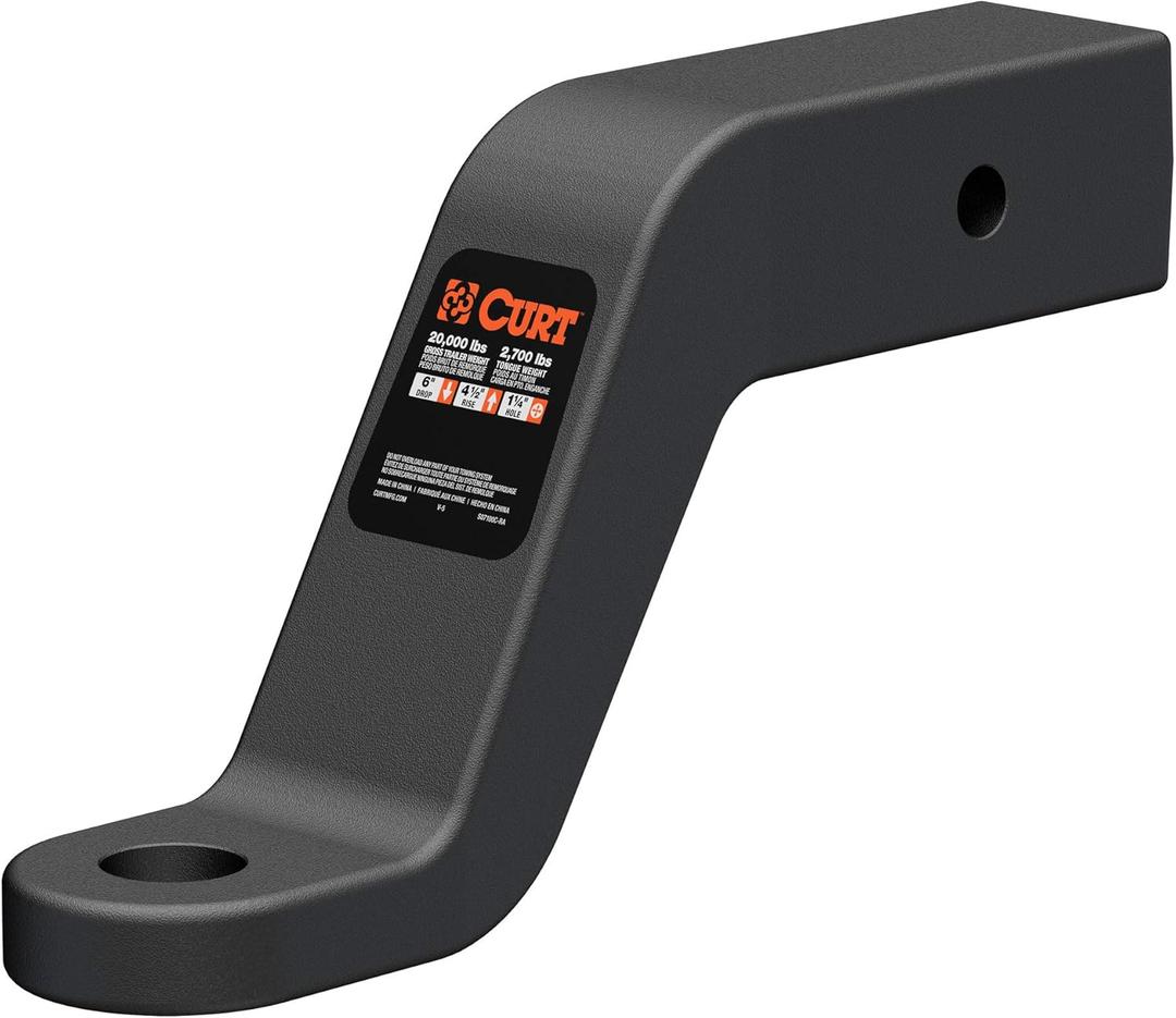 CURT 45459 Commercial Duty Forged Trailer Hitch Ball Mount, 2-1/2-Inch Receiver, 20,000 lbs, 1-1/4-Inch Hole, 6-Inch Drop, 4-1/2-Inch Rise