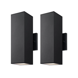 mirrea Modern Outdoor Porch Light Patio Light in 2 Lights with Aluminum Rectangular Tube and Tempered Glass Cover Waterproof Wall Sconce 2 Pack (Matte Black)