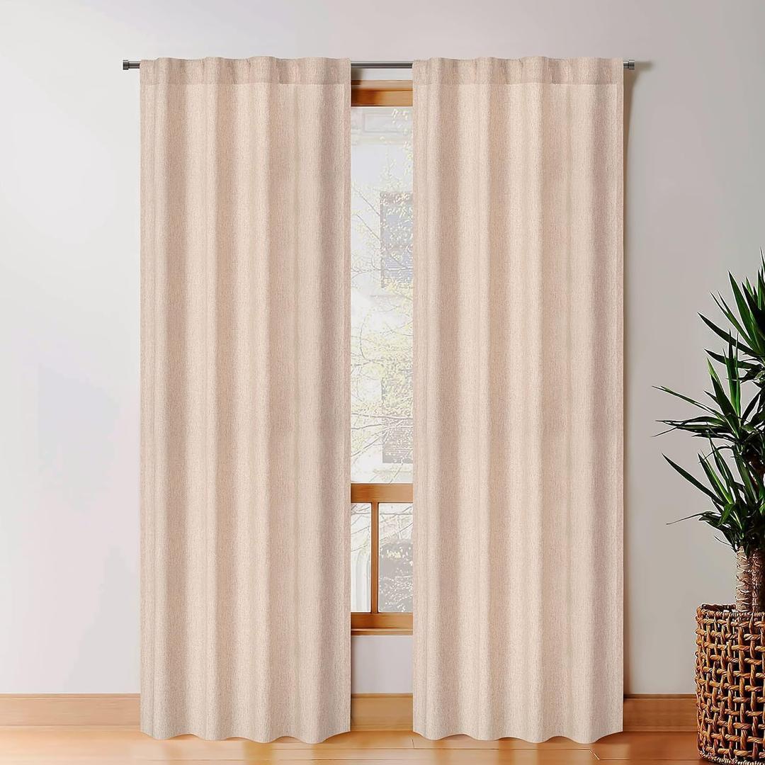 Natural Linen Tab Top Curtains 50x96 inch Set of 2 Panels - Long Flax Drapes for Living Room & Bedroom, Farmhouse Window Curtains, Rustic Linen Drapes for Modern Farmhouse & Boho Style Decor