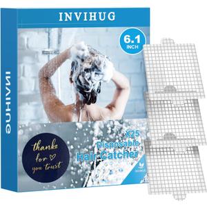INVIHUG 25 Pack, Disposable Shower Drain Hair Catcher Mesh Stickers, 6 inch Hair Catchers for Shower