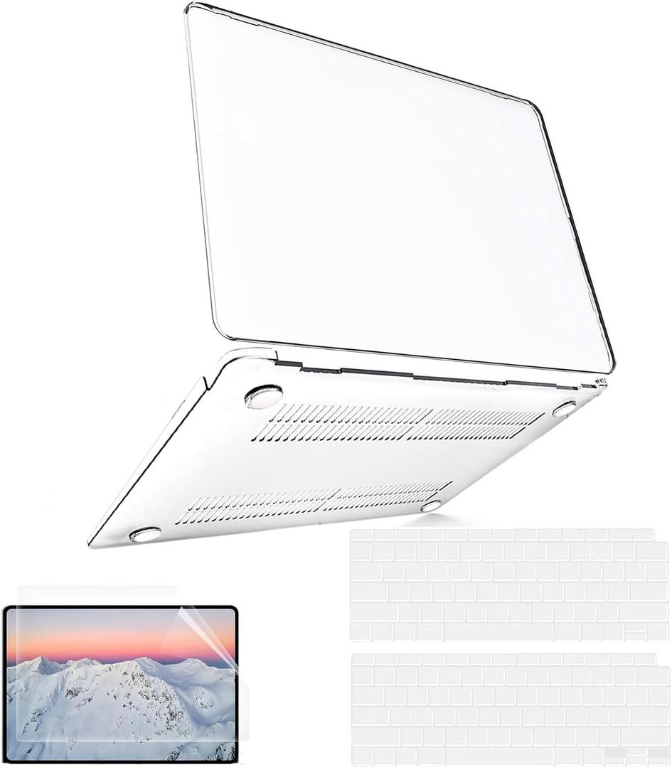 B BELK Compatible with MacBook Air 13 inch Case 2021 2020-2018 Release A2337 A2179 A1932, Laptop Hard Shell for MacBook Air M1 Case 13.3" + 2 Keyboard Cover + Screen Protector, Crystal Clear (Transparent)