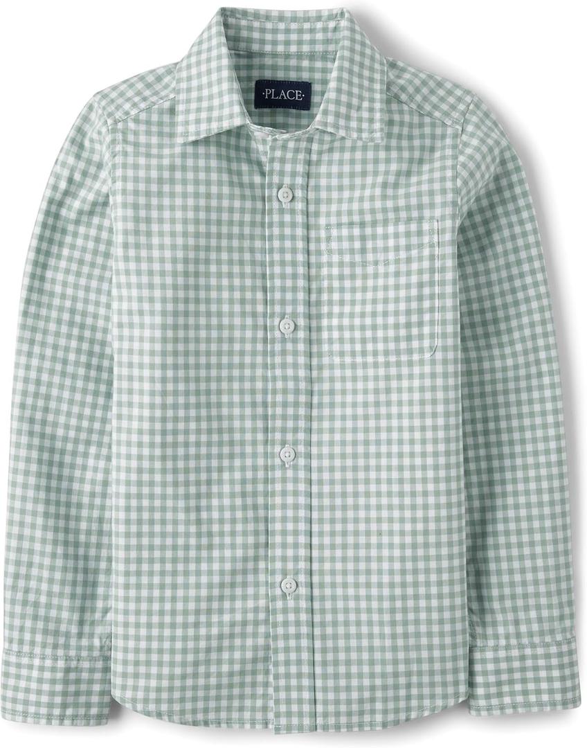 The Children's Place Boys Long Sleeve Button Down Shirts (Mint Taffy), Size XS