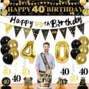 27pcs 40th Birthday Decorations for Men, Black Gold 40th Party Decorations, Happy 40th Birthday Banner Honeycomb Table Hanging Swirls Cake Topper and Balloons,40 years old birthday decorations