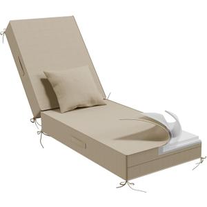 Outdoor Water-Resistant Olefin Chaise Lounge Cushions with Pillow, Weather and Fade Resistant Patio Furniture Lounge Chair Cushion Ideal for Patio, Lawn, Garden, Beige, 80" L x 26" W x 5" T