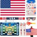 World Cup 2026 Soccer Fan Support Kit 11PCS, World Cup Merch for Fans Accessories, Flag, Scarf, Glasses, Cheering Sticks, Clapper & Schedule Poster, Fan Gear for Match Day & Parties (United States)