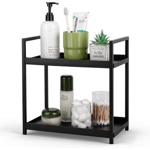 Anyoifax Bathroom Counter Organizer 2 Tier Vanity Storage Countertop Shelf Makeup Organizer Perfume Tray Skincare Holder for Sink, Dresser, Kitchen, Small Black