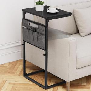 Vagusicc C Shaped End Table, 33'' Tall Side Table for Couch, Adjustable Height Small Couch Side Table for Small Spaces, Couch Table Slide Under Sofa Table TV Tray Table for Living Room Bedroom, Black (16.35"D x 11.62"W x 17.7-32.5"H)