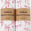 2 Pack Pink Bow Muslin Swaddle Blankets 70% Bambo 30% Cotton Breathable Receiving Blankets Newborn Essentials for Baby Girl Soft and Large 47 x 47 Inches (Bow)