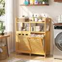 Homykic Tilt Out Laundry Hamper Cabinet, Bamboo Double Laundry Hamper with 2 Removable Laundry Baskets, 20 Gal Laundry Sorter Organizer with Shelf for Dirty Clothes, Bathroom, Laundry Room, Natural, Large
