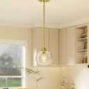 EDISHINE Pendant Lights Kitchen Island, Modern Gold Hanging Light Fixture with Clear Glass Globe Shade, Hardwired Adjustable Metal Rod for Dining Room, Entryway, 1 Pack