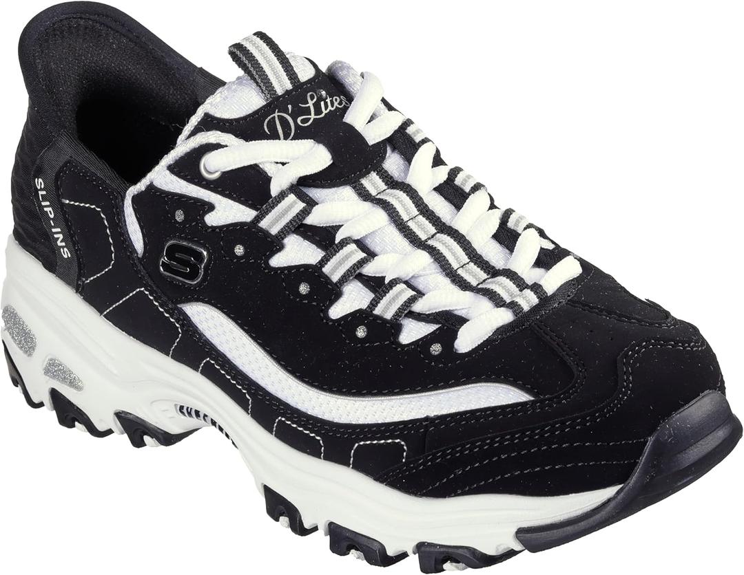 Skechers Women's D'Lites New Scene Hands Free Slip-Ins Sneaker (9, Black/White)