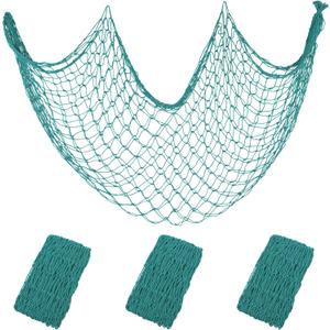 Decorative Fishing Net 2 Pack, 80x40 Inch Large Aqua Fish Net Decor for Wall, Photo Display, Nautical Mermaid Pirate Ocean Themed Beach Hawaii Under The Sea Party Decorations (3 pcs)