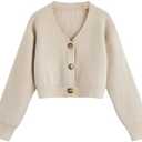 SweatyRocks Girl's Long Sleeve Drop Shoulder V Neck Button Front Ribbed Knit Cardigan Sweaters S