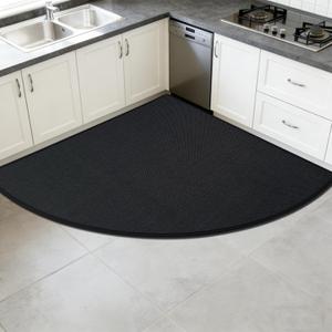 Corner Rug, High Density 3D Weaving Linen-Like Fabric L Shaped Rug, Rubber Backed Kitchen Rugs, Wear-Resistant, Stain-Resistant, Quick-Absorbing (Black, 3'4" x 3'4")