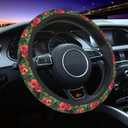 Tropical Floral Steering Wheel Cover Elastic Non-Slip Car Steering Wheel Covers with Seat Belt Shoulder Pad for Women Men