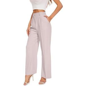 FUNYYZO Wide Leg Pants Women's High Elastic Waisted in The Back Business Work Trousers Long Straight Suit Pants, XS