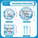 96Pcs Welcome Home Baby Boy Party Decorations Welcome Baby Boy Birthday Plates and Napkins Tableware Sets for Boys Baby Shower Gender Reveal Newborn Birthday Party Supplies Serves 24