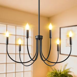 ropelux Dining Room Chandelier, 6-Light Black Farmhouse Light Fixtures Over Table, Hanging Height Adjustable Kitchen Island Lighting with E12 Base (Bulb not Included) for Foyer Bedroom Entryway
