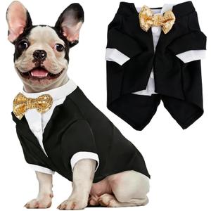Dog Tuxedo, Formal Pet Clothes Shirt Costume Wedding Attire Party Bow Tie Suit, Pet Outfit for Small Medium Large Dogs Cats, Halloween Pet Costumes Birthday Puppy Clothing Christmas Apparel (M) (Black)